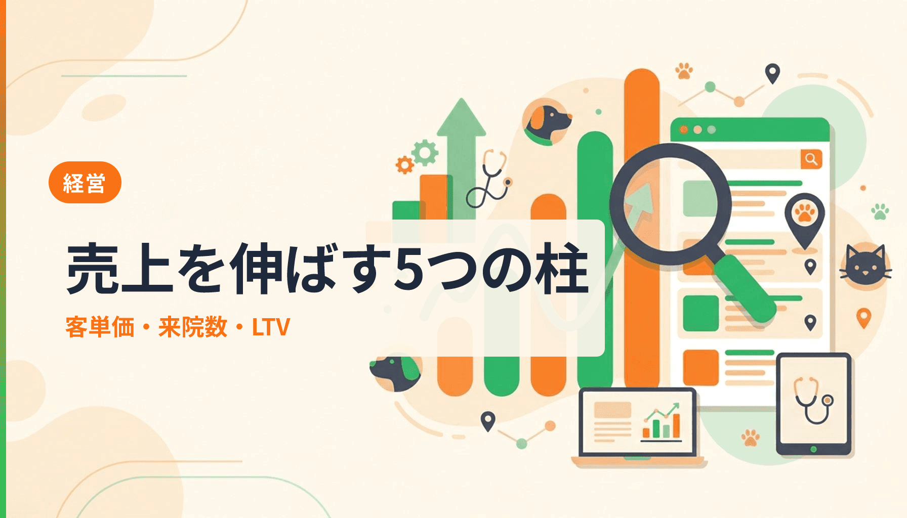 動物病院の売上を伸ばす5つの柱と客単価・来院数・LTVを同時に改善する実践戦略のアイキャッチ画像